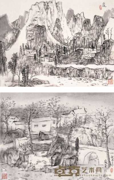 丘挺 乙酉（2005年）作 山水写生·十渡·龙泉寺 镜心 34.7×45.6cm×2